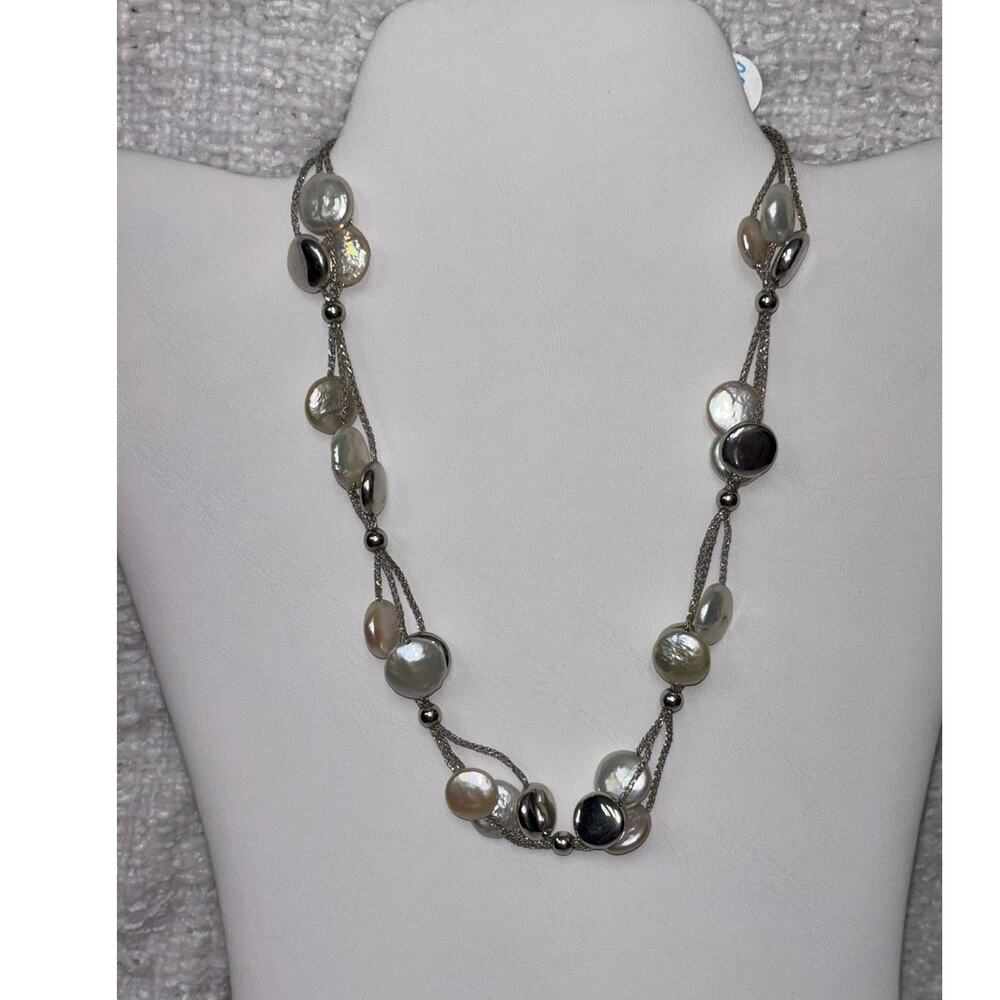 Frederic Duclos Sterling Silver Coin Pearl Necklace #61766